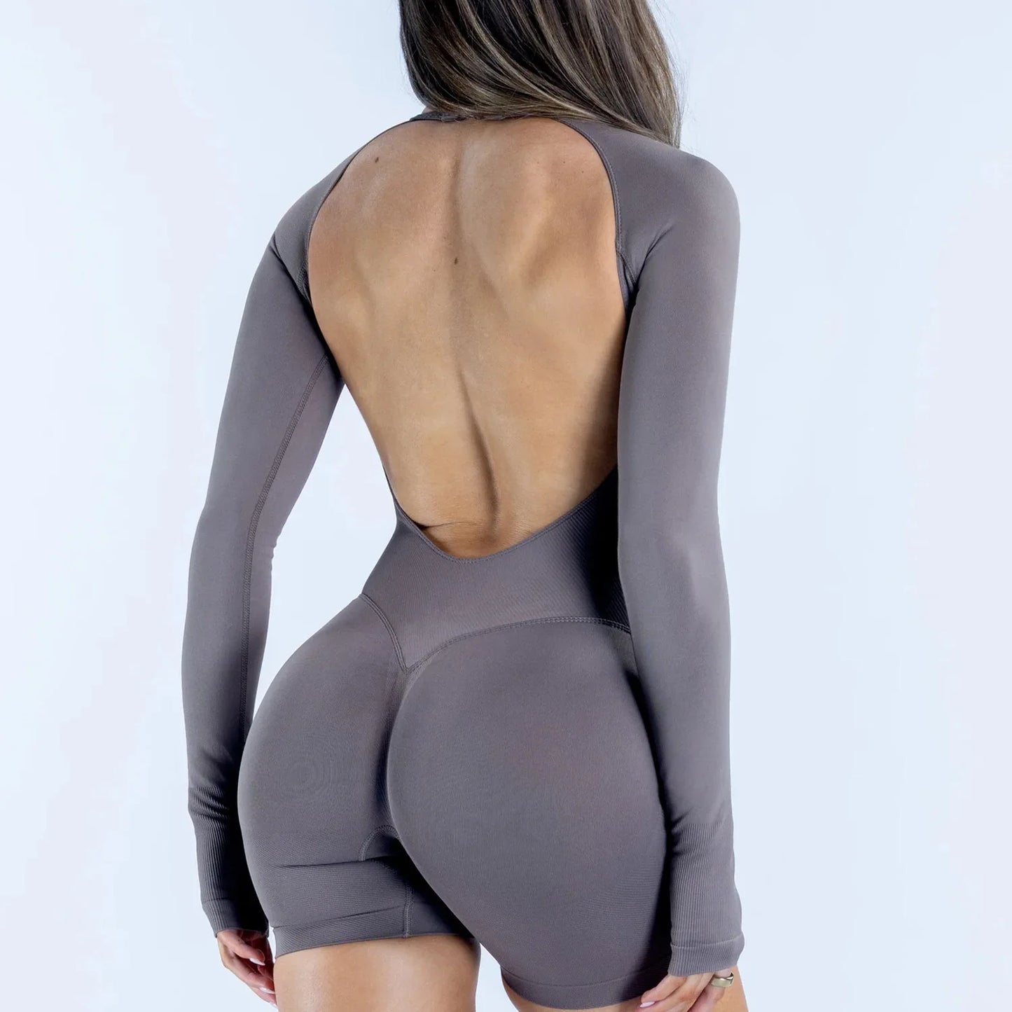 NCLAGEN Women Seamless Long Sleeve One Piece Gym Jumpsuit