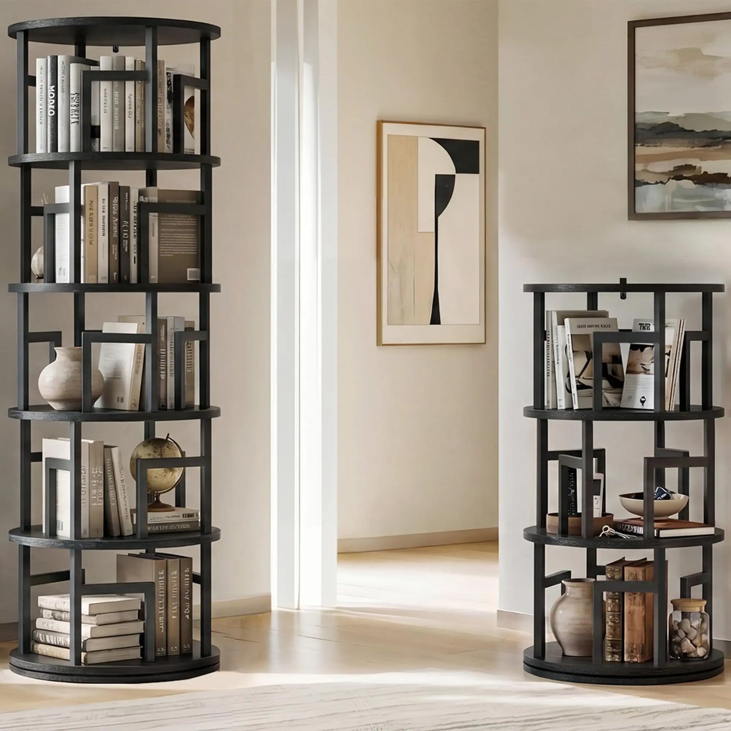 5-Tier Rotating Bookshelf Tower, 360° Spinning Corner Bookcase Holds 100+ Books, 63in Narrow Floor Storage Shelf For Home Office