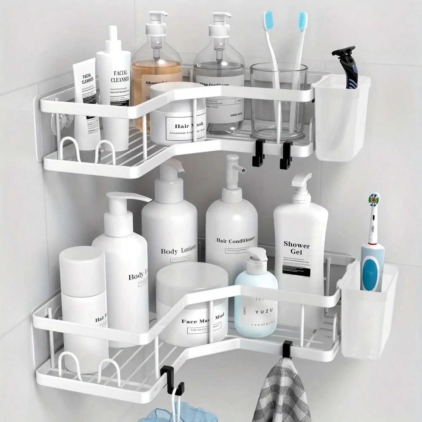 Corner Shower Caddy Adhesive, 2 Packs Shower Organizer With 2 PackSoap Holder And 12 Hooks, Rustproof Corner Shower Shelves, No Drilling Shower Shelf For Inside Shower Back To School