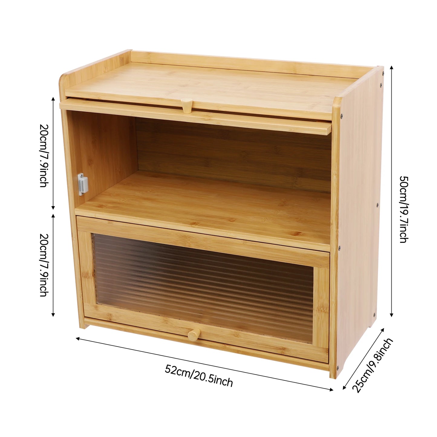 Storage Cabinet Bamboo 2 Tier Countertop Organizer with Glass Doors for Kitchen Bathroom Bedroom Storage Box