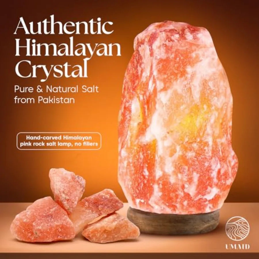 Himalayan Salt Lamp 8 10" 7 11 lb Dimmable Pink Rock Salt Lamp with Wooden Base and Night Light Bulb, Spa Home Decor Lamp for B