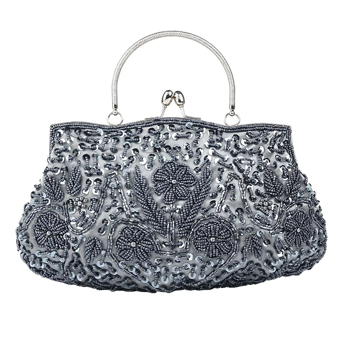 Womens Beaded Embroidered Clutch Bag With Shoulder Chain Party Purse