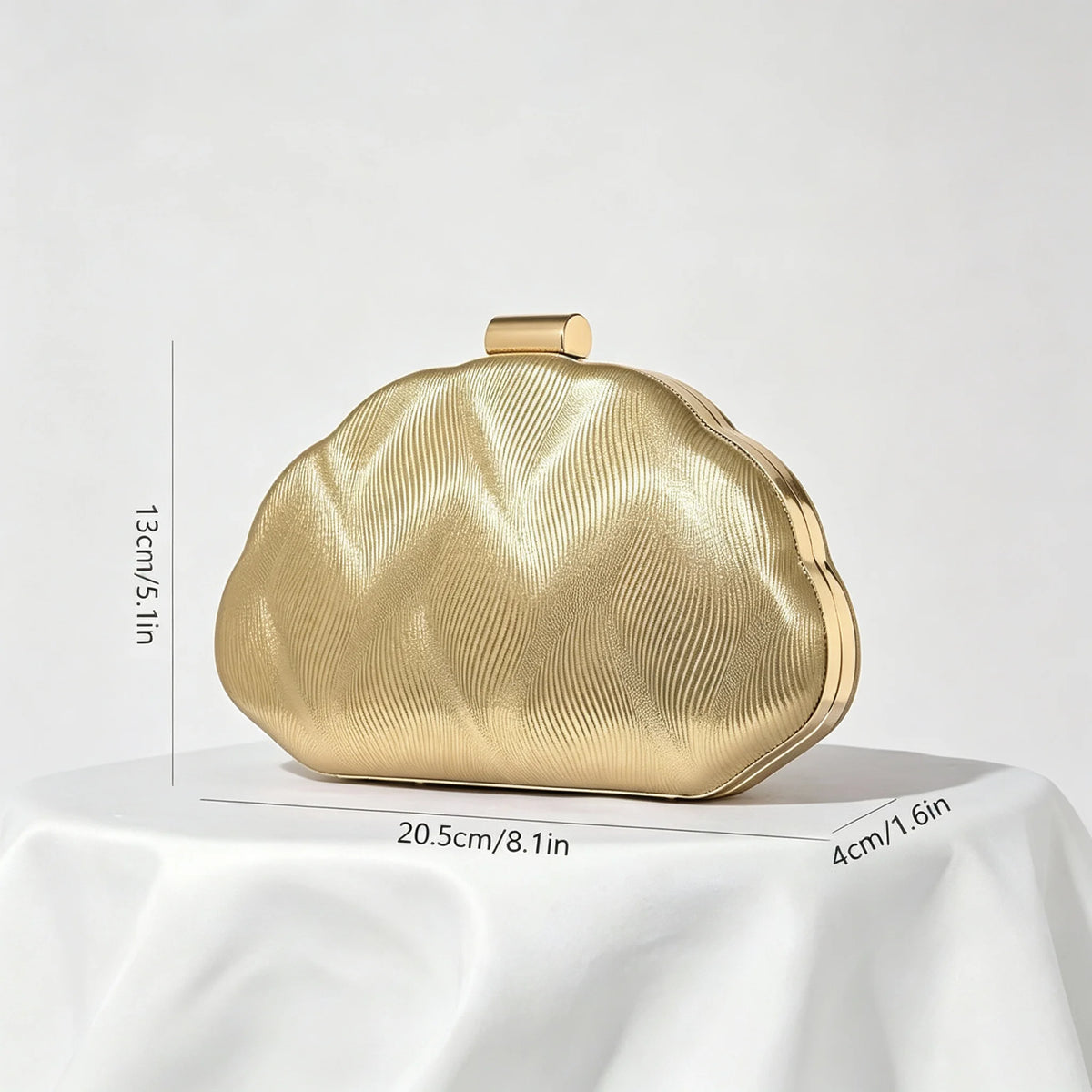 Women Metallic Cloud Shape Evening Clutch Handbag With Chain