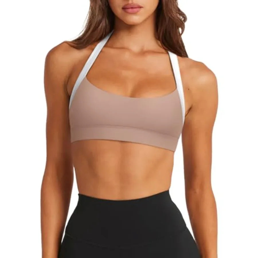 Halter Sports Bra Women Padded Sleeveless Open Back Yoga Top