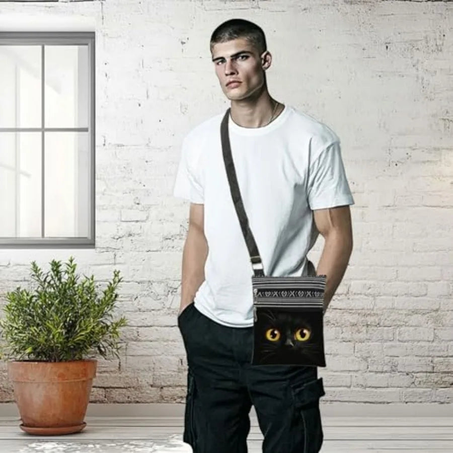 Cat Print Messenger Bag With Adjustable Strap For Travel