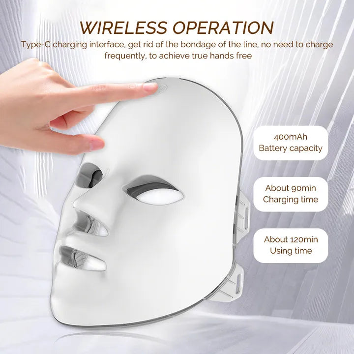 7 Colors LED Face Light Mask Rechargeable Skin Care Machine Red Light Anti-Wrinkle Rejuvenation Repair Skin Wireless Use