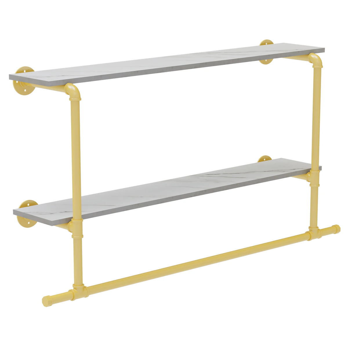 Heavy Duty Pipe Clothing Rack, Wall Mounted Garment Display Rack, 2Tiers Open Shelves, Large Closet