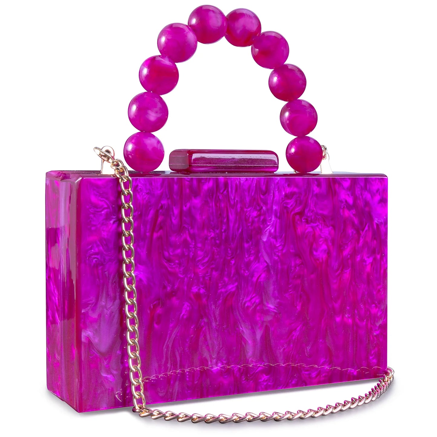 Marble Acrylic Beading Box Clutch Luxury Evening Bag With Chain Strap