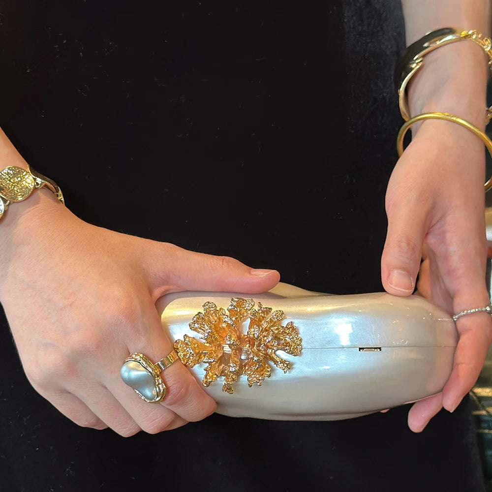 Acrylic Alloy Flower Shell Shoulder Bag For Women Evening Clutch