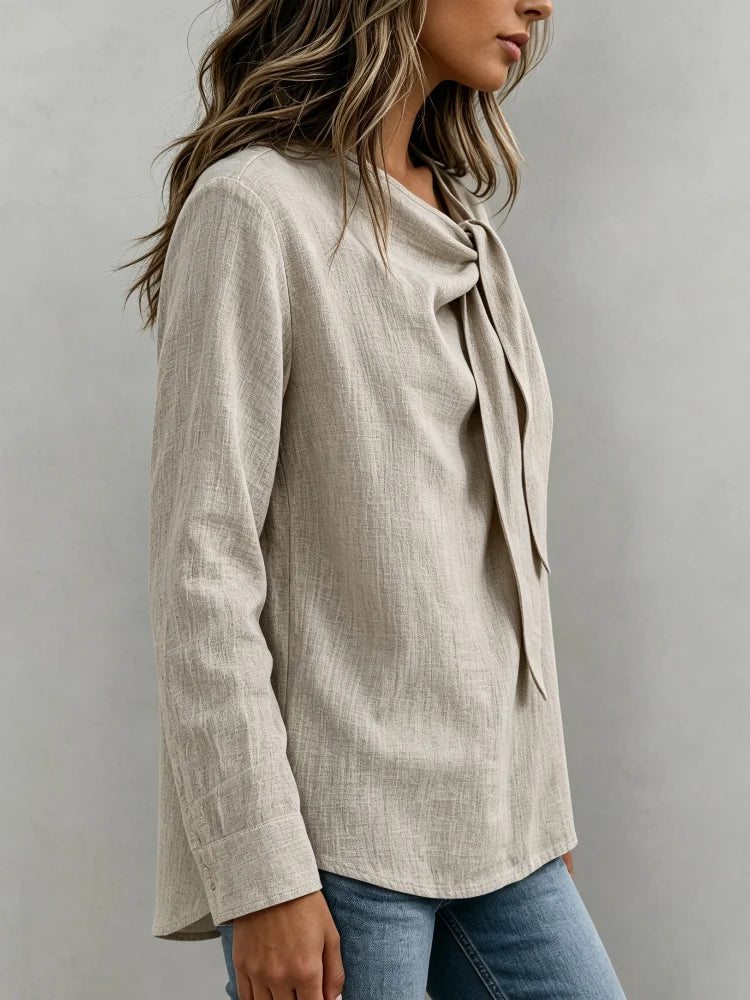 Women's Loose Linen Blended V Neck Long Sleeve Shirt