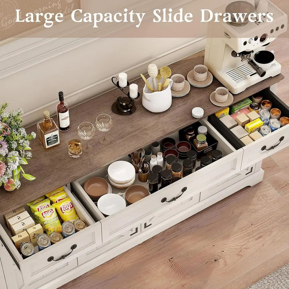 65" Large Buet Storage Cabinet, armhouse Kitchen Sideboard Buet with 3 Ders and 4 Do, Coee Bar Wine Bar Cabinet with Storage or