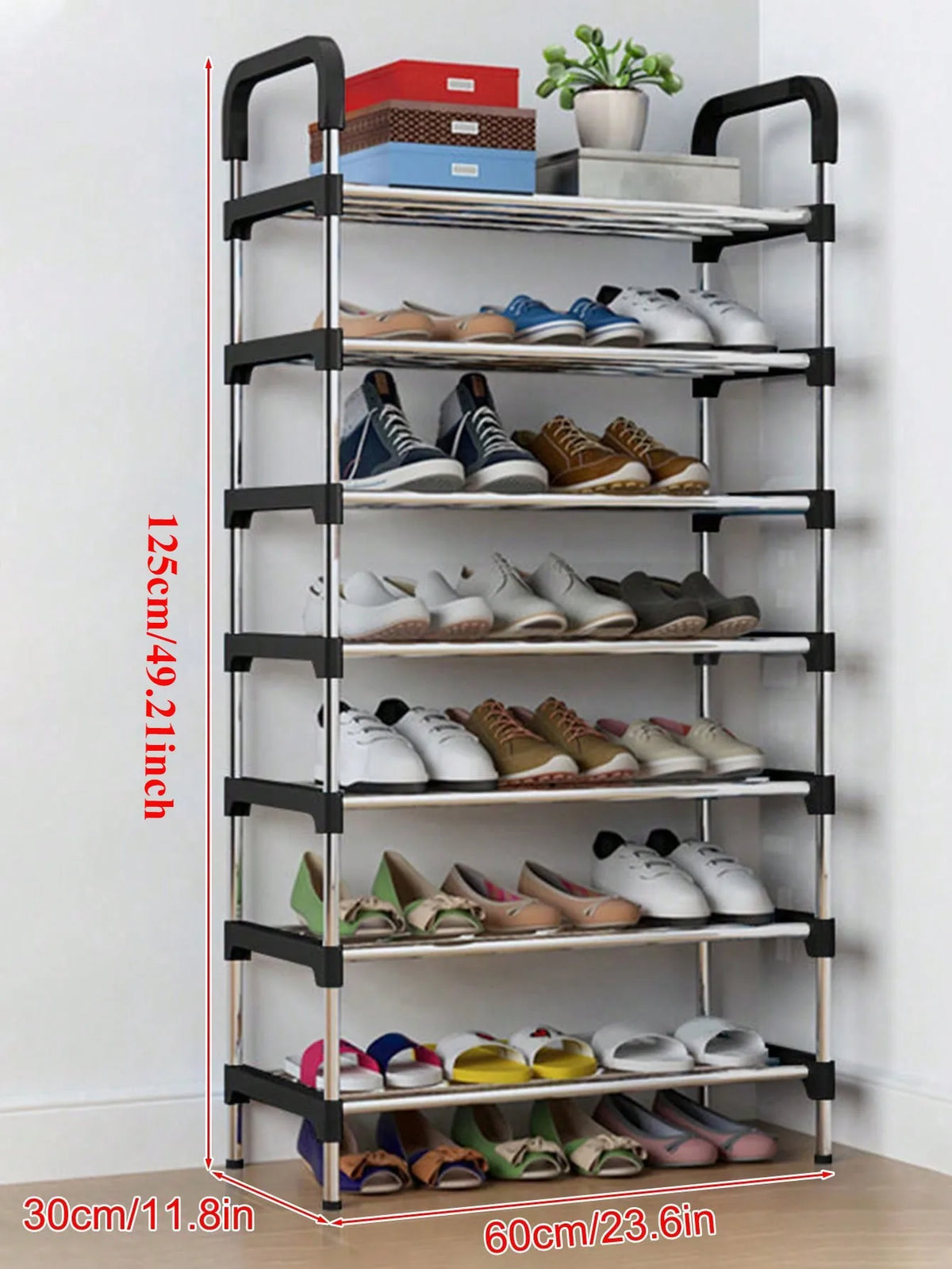 Adjustable Stainless Steel Shoe Rack, 7/8-Tier Large Capacity Shoe Organizer, Space Saving Multi-Layer Storage Rack for Entryway, Bedroom & Closet