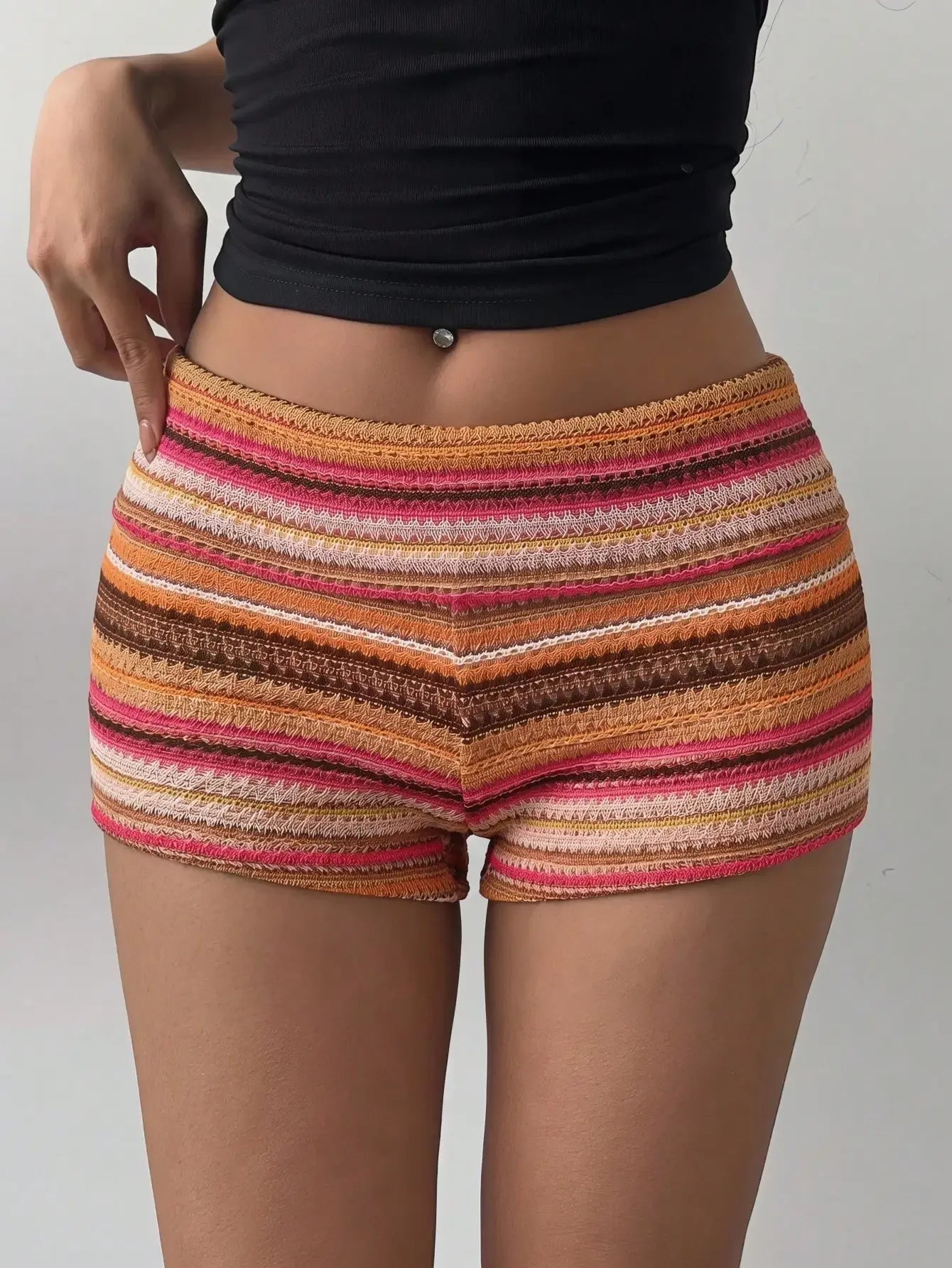 Plain Knit Low Rise Skinny Workout Shorts For Women