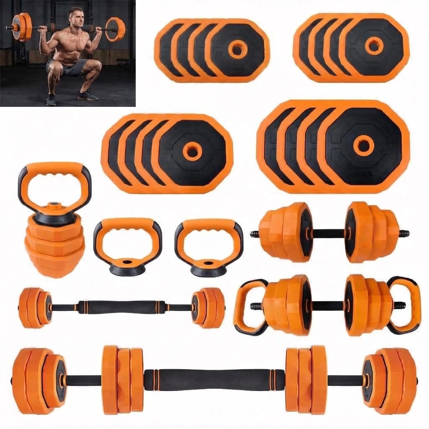 Adjustable Dumbbells 44Lb Free Weight Set Barbell Kettlebell