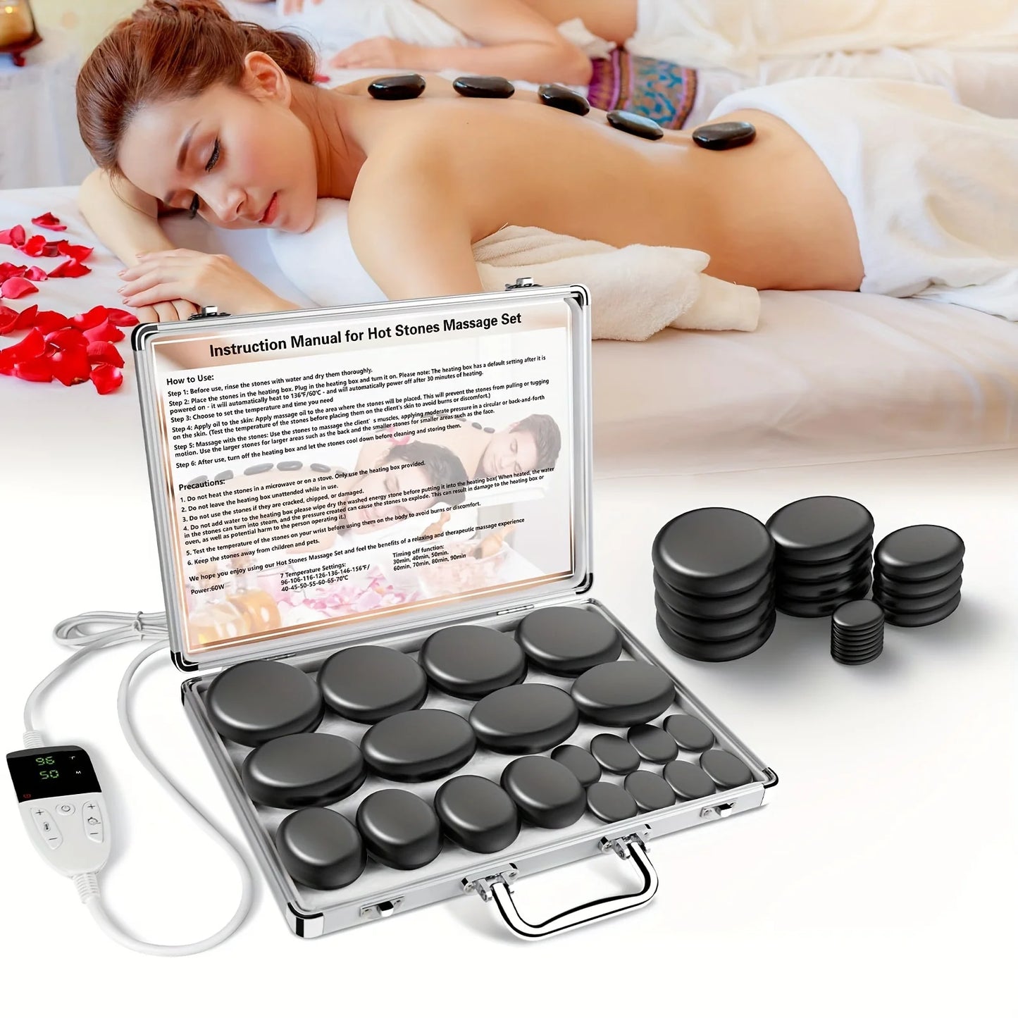 HolistHeal Hot Stones Massage Set With Temperature Adjustment Heater Kit