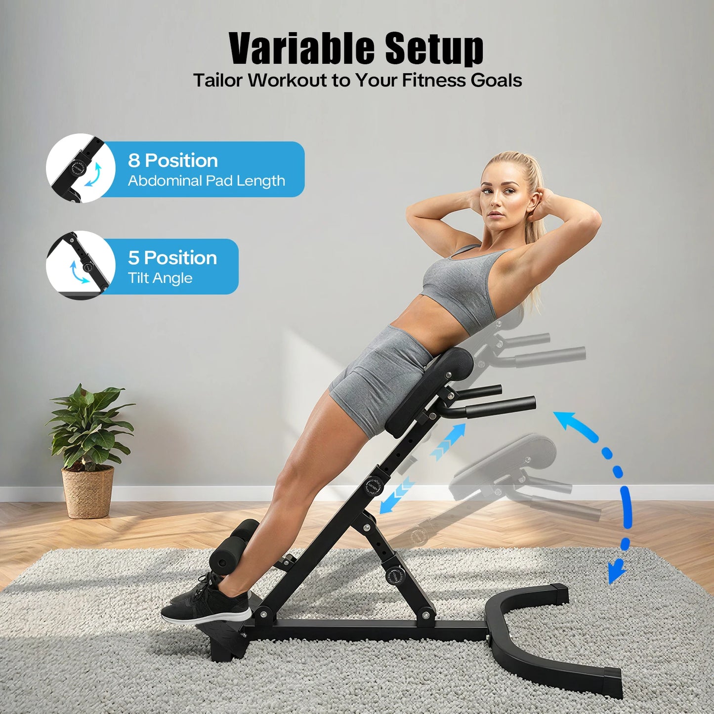 Adjustable Hyperextension Bench With Anti-Slip Pedals For Home Gym