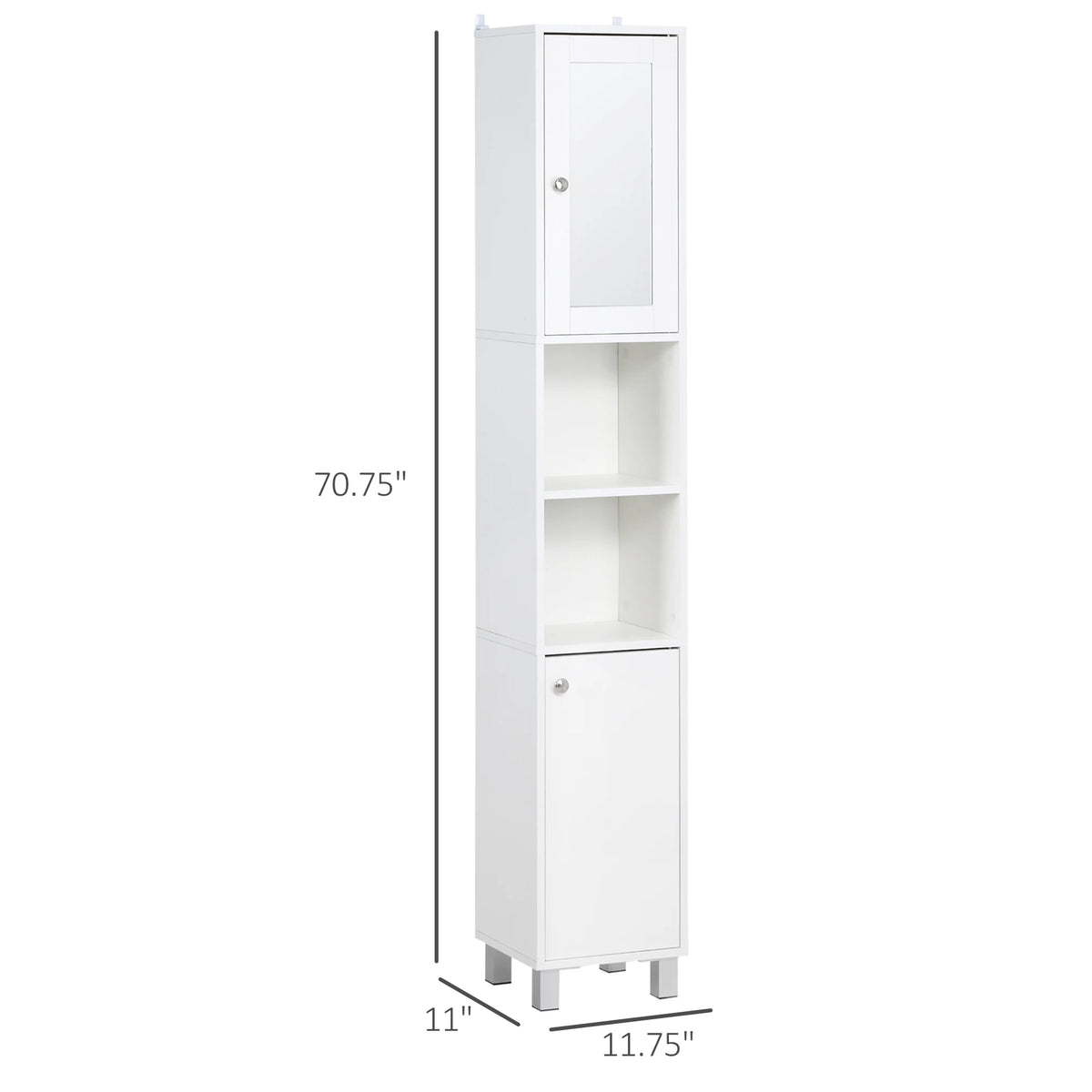 Kleankin Tall Bathroom Storage Cabinet with Mirror, Wooden Freestanding Tower Cabinet with Adjustable Shelves for Bathroom