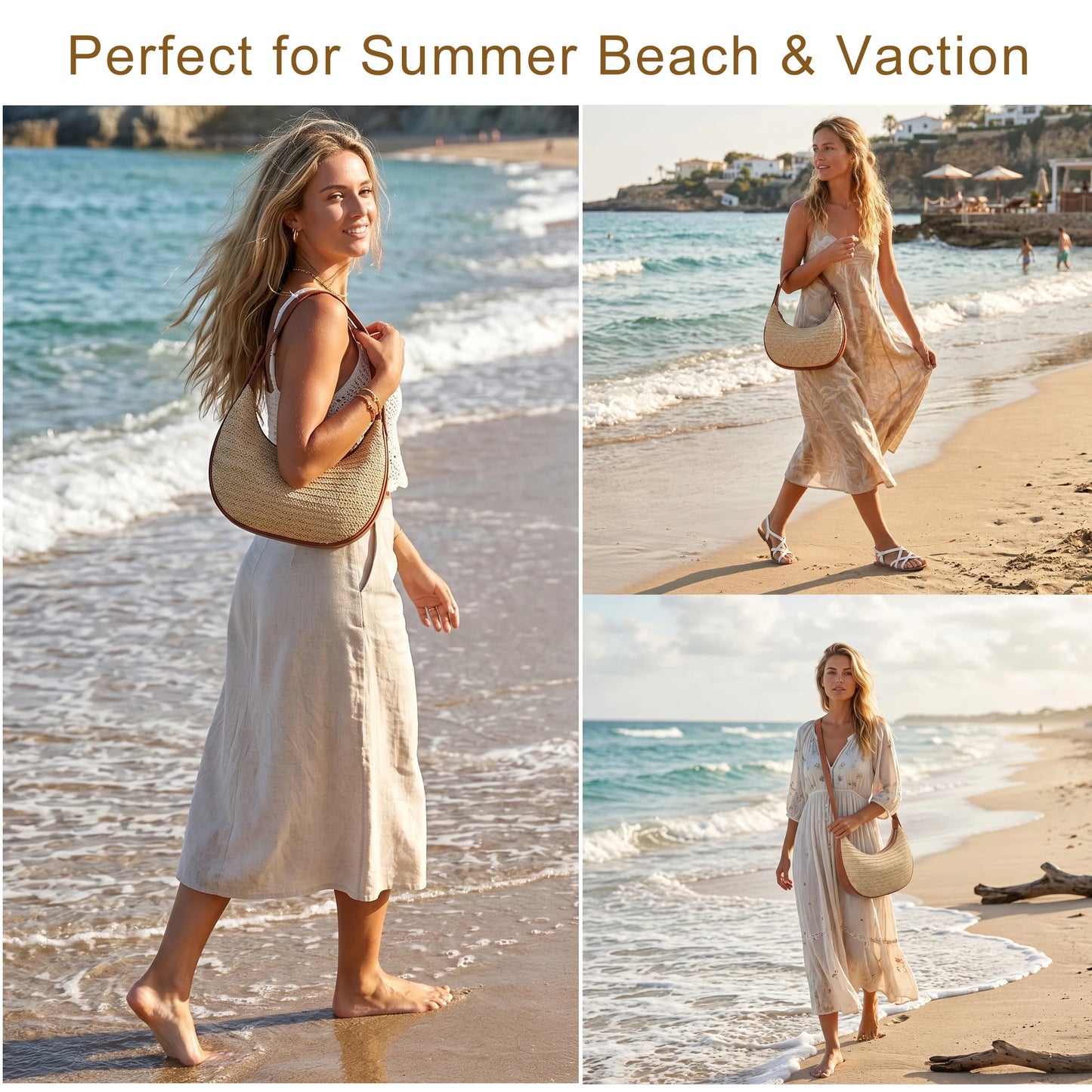 Straw Woven Top-Handle Bag For Women Summer Beach Tote