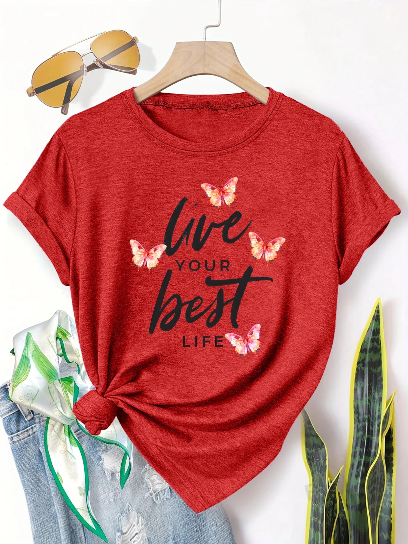 Plus Size Womens Short Sleeve T Shirt Butterflies Print