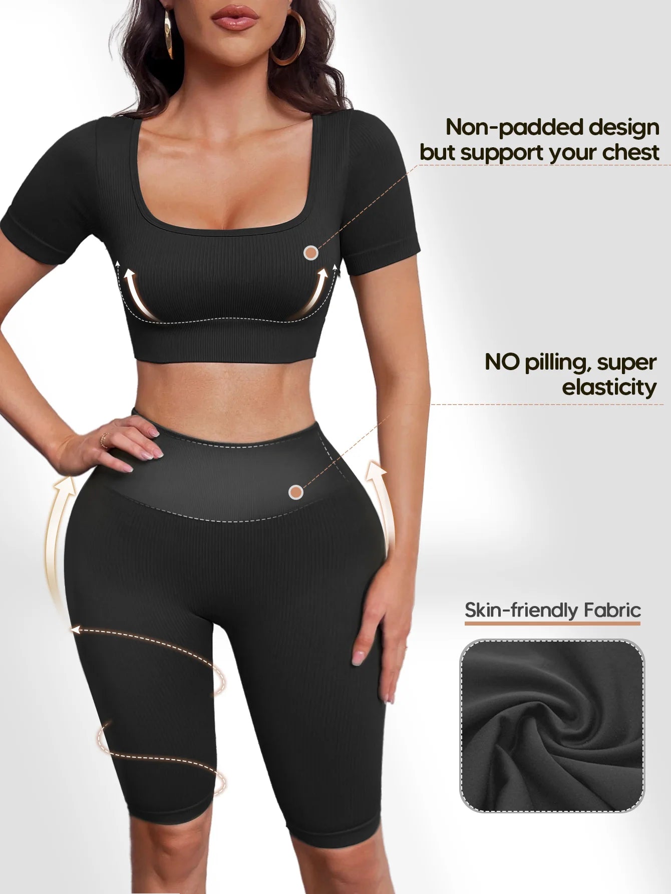 Women's Seamless 2-Piece Workout Set With Crop Tank And High Waist Shorts
