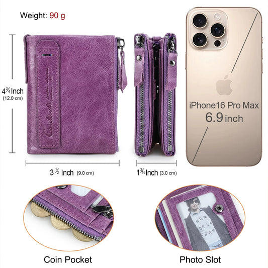Genuine Leather Short Wallet Card Holder Money Clip Unisex