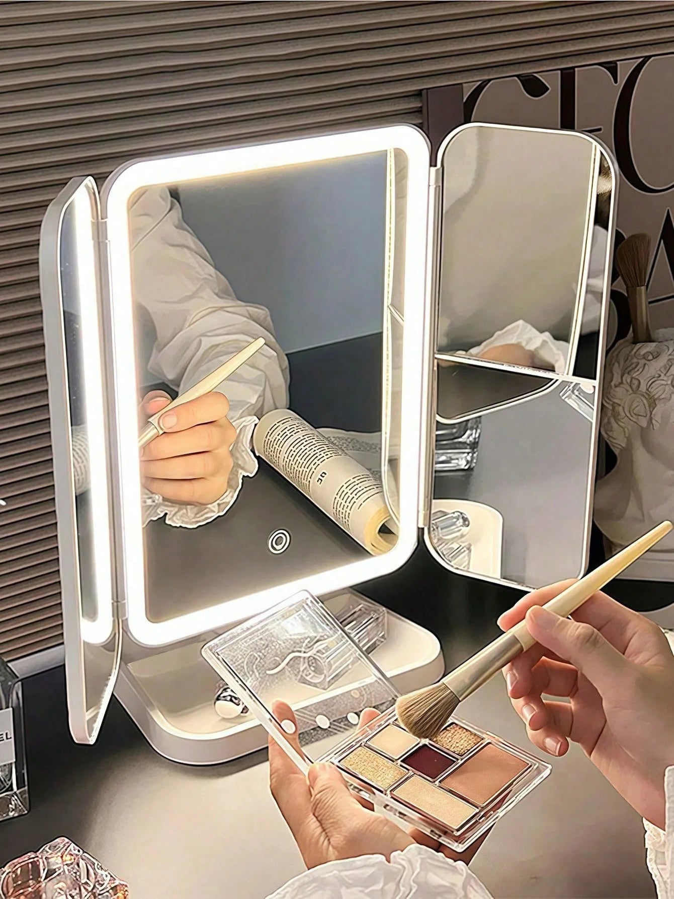 Trifold Makeup Mirror LED Lights Dorm Dressing Mirror Beauty Light up your fill light with Smart Complementary Makeup Mirror Tri