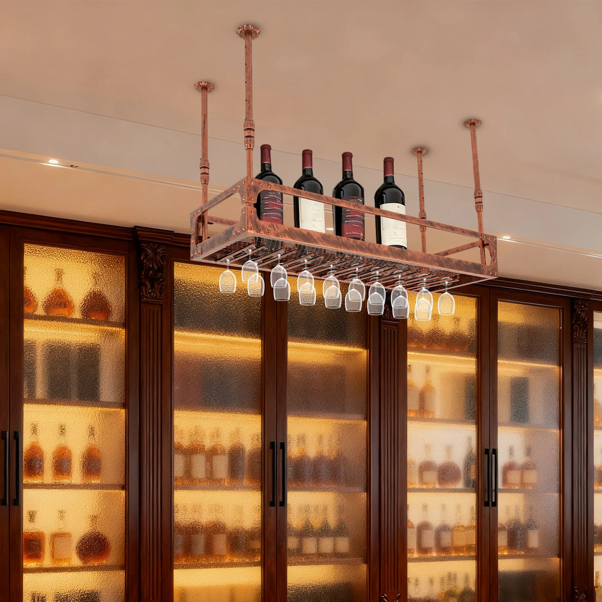 100cm Wine Rack Bar Floating Shelf Wall-Mounted Wine Rack Ceiling Mount Liftable for Hold Wine Bottles Shot Glasses Plants Recipes Home Decor Kitchen Accessories Foldable Dish Towels Photo Frames