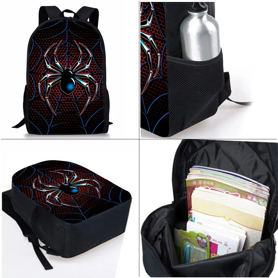 Spider Pattern Kids Backpack Set 3D Cartoon School Bags Unisex