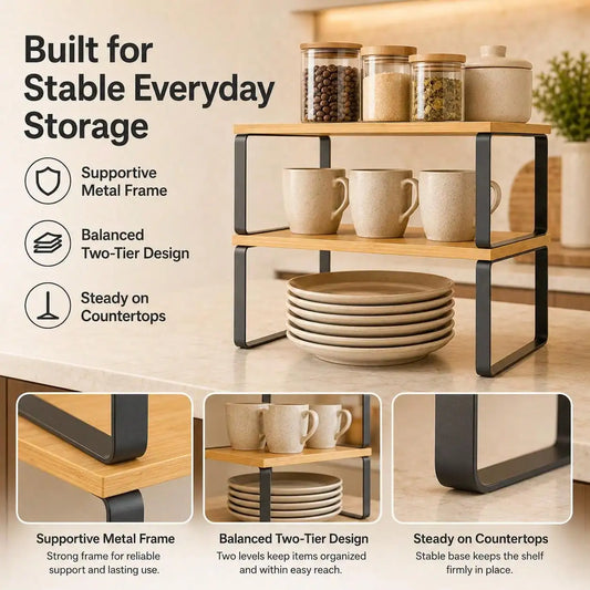 Stackable Wooden Cabinet Shelf Organizers For Kitchen Pantry Storage