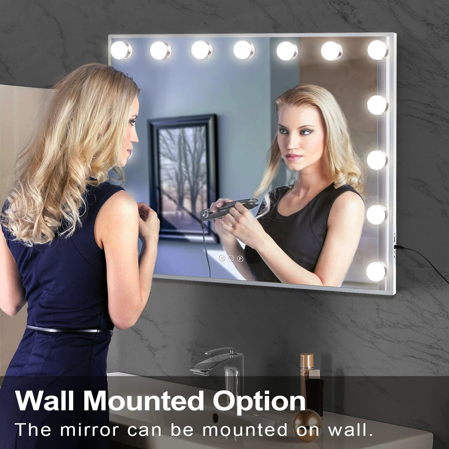 FENCHILIN Vanity Mirror with Lights Hollywood Lighted Makeup Mirror with 15 Dimmable LED Bulbs for Dressing Room Tabletop