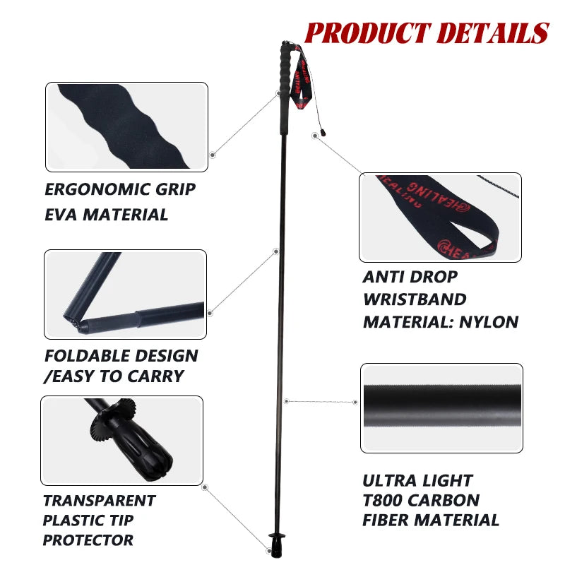 Okhealing Foldable Carbon Fiber Trekking Poles Ultra Light Hiking Sticks