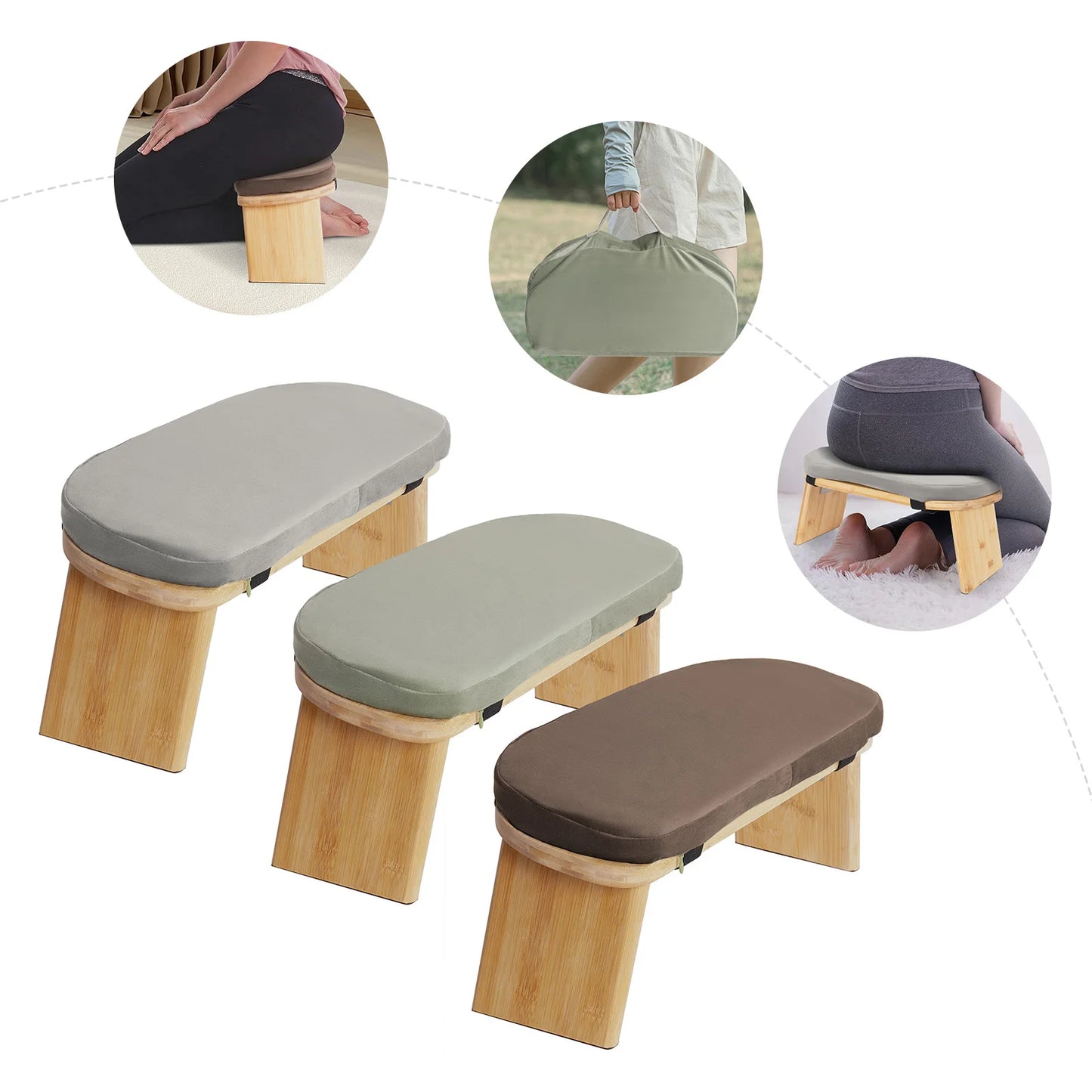 Bamboo Foldable Meditation Stool Freestanding Scratch Resistant