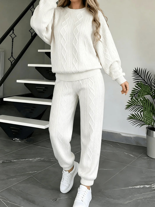 Womens Cable Knit Sweater And Jogger Pants Lounge Set