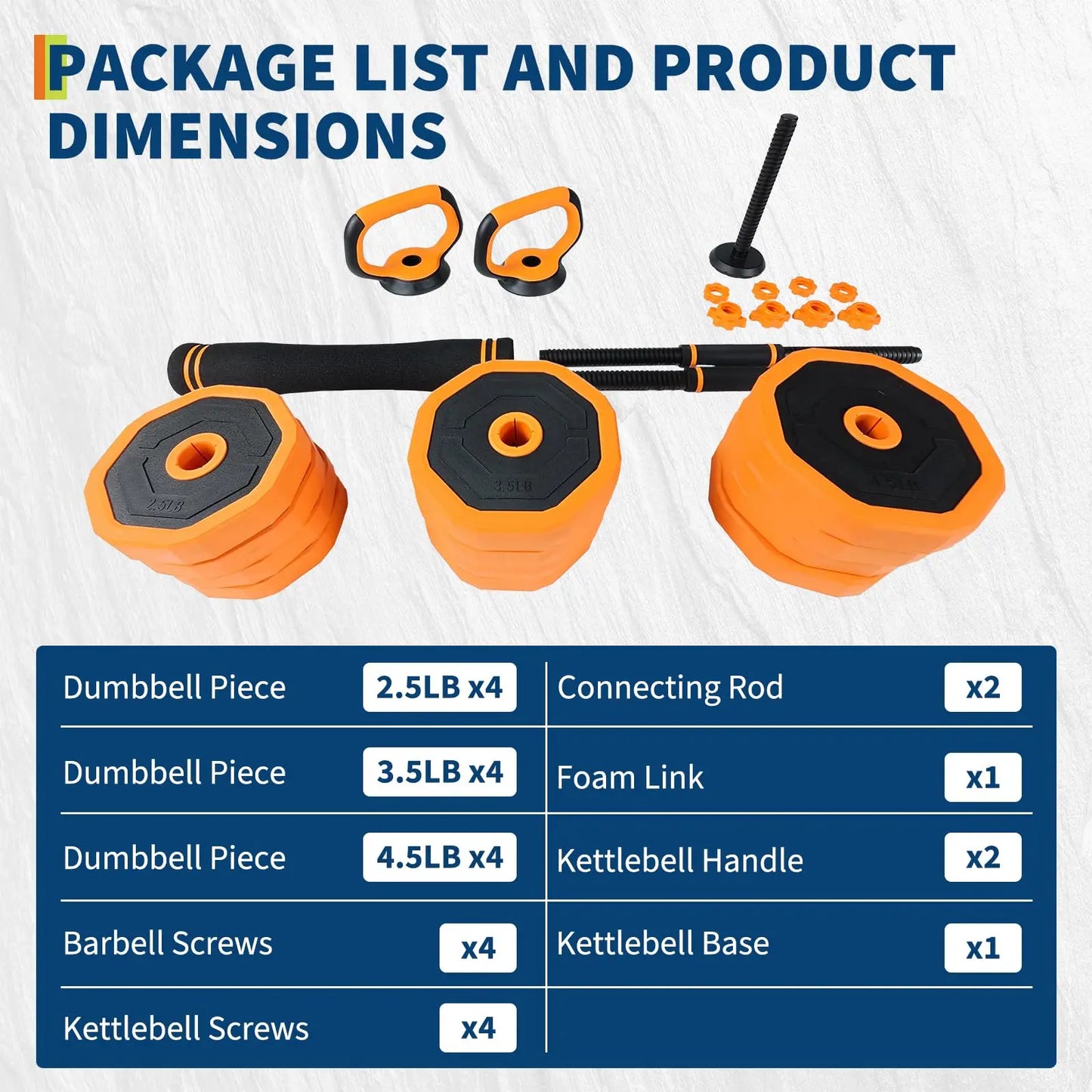 Adjustable Dumbbells 44Lb Free Weight Set Barbell Kettlebell