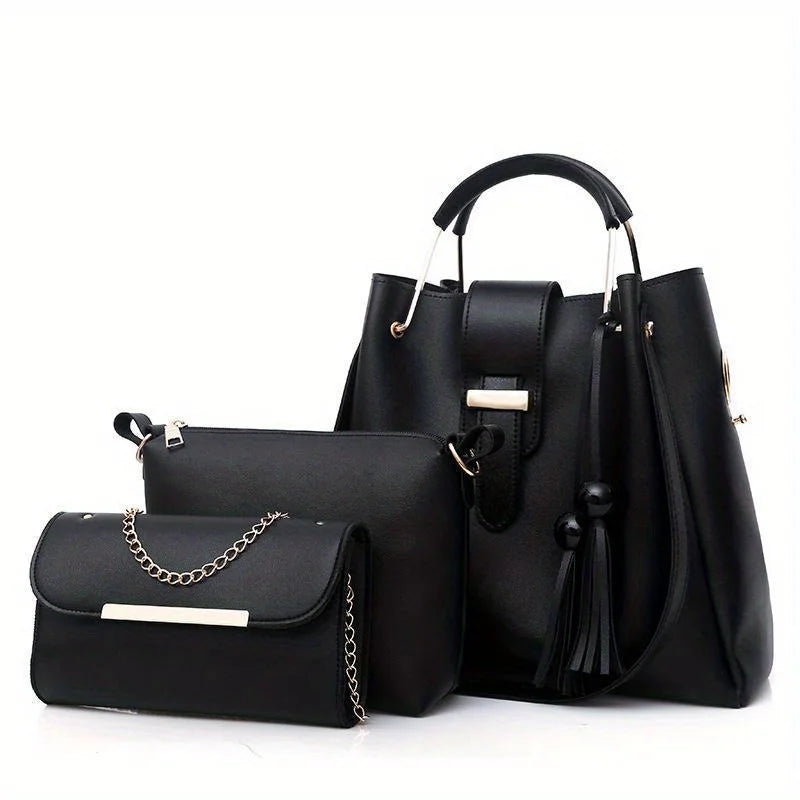 PU Leather Women Tote Bag Set Shoulder Crossbody Messenger Clutch
