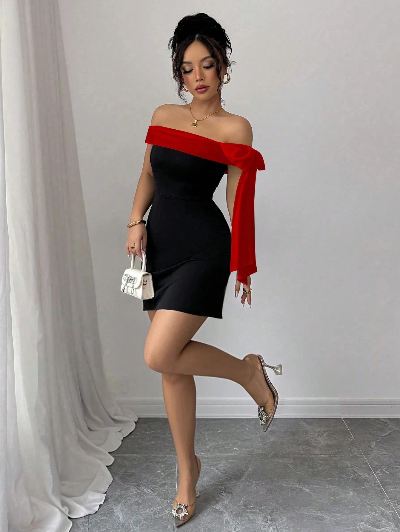 Women Elegant Off Shoulder Bodycon Evening Party Dress
