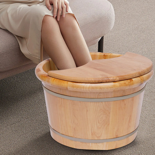 Cedar Wood Foot Bath Tub Leak-Proof Insulated Foot Soak Bucket with Lid & Massage Roller 10.36lb Wooden Foot Spa Basin