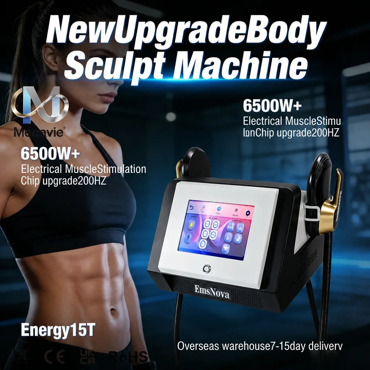 NEWEST Ems RF Machine Fat Remova Muscle Stimulators Slimming 6500W 200Hz Home Exercise Dual Handles 15T Power Muscle