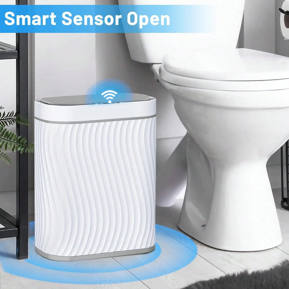 Smart Motion Sensor Trash Can, 2.6 Gallon Small Touchless Pop-Up Bin, Space Saving Waste Basket for Bathroom, Kitchen, Dorm & Bedroom, White