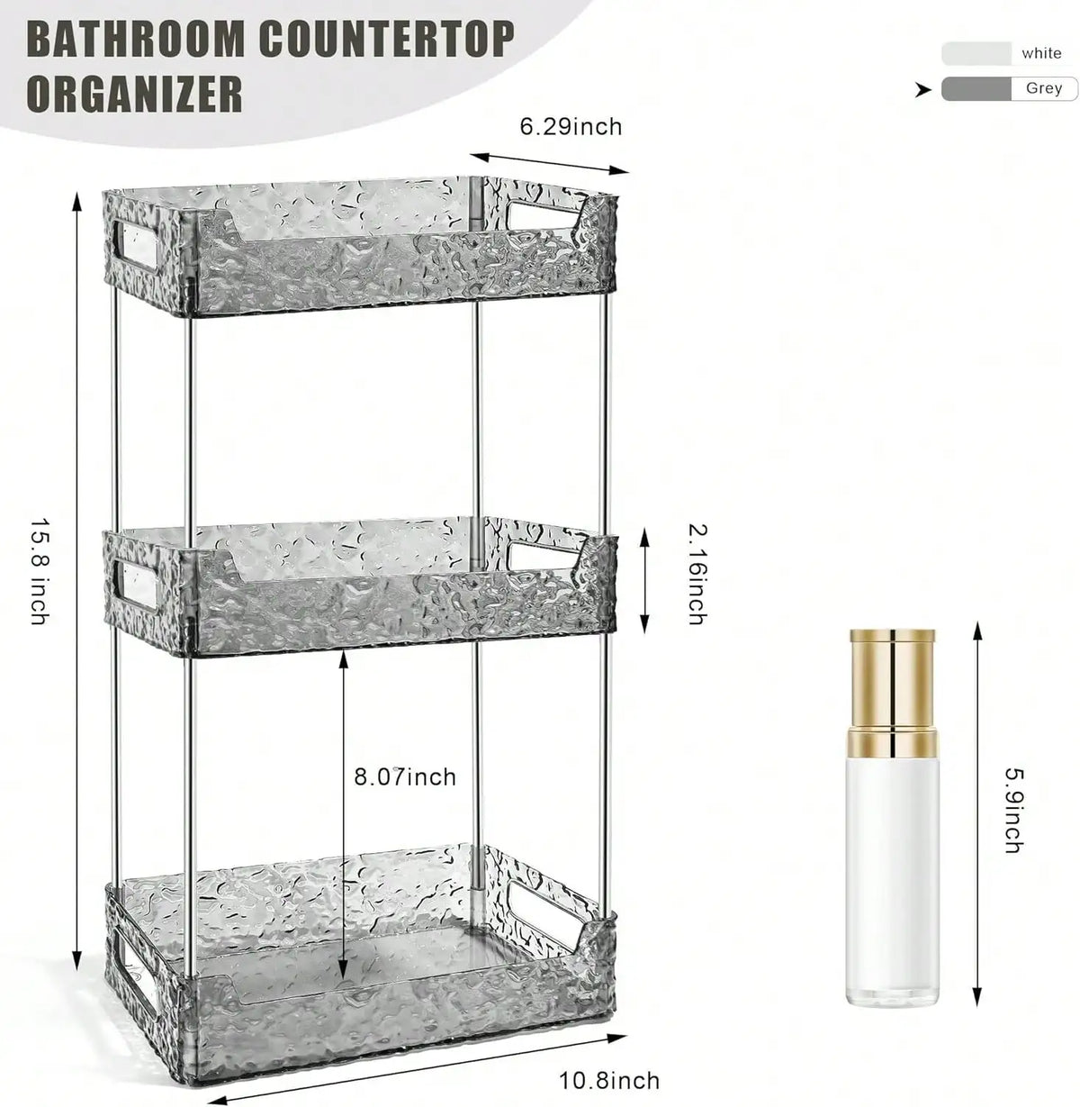 3 Tier Bathroom Counter Organizer, Vanity Makeup Skincare Storage Shelf, Perfume Cosmetic Display Stand for Dresser Countertop