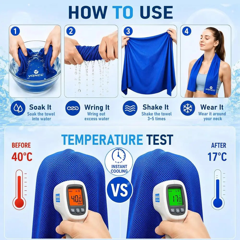 4 Pack Cooling Towels 40x12, Breathable Cool Rags for Gym, Yoga, Running, and Outdoors in Hot Weather