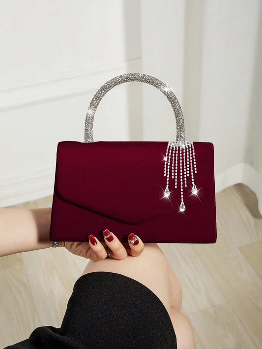 Women's Velvet Envelope Clutch With Rhinestone Tassel Pendant Bag
