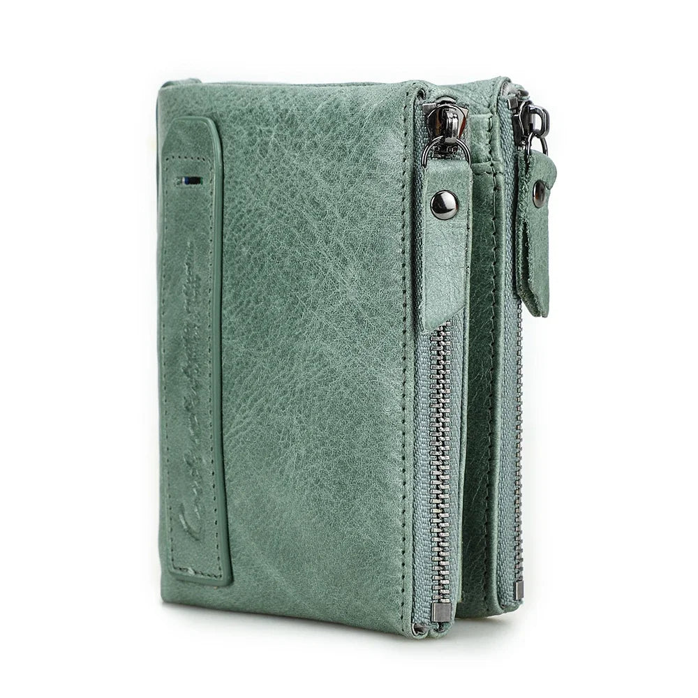 Genuine Leather Short Wallet Card Holder Money Clip Unisex
