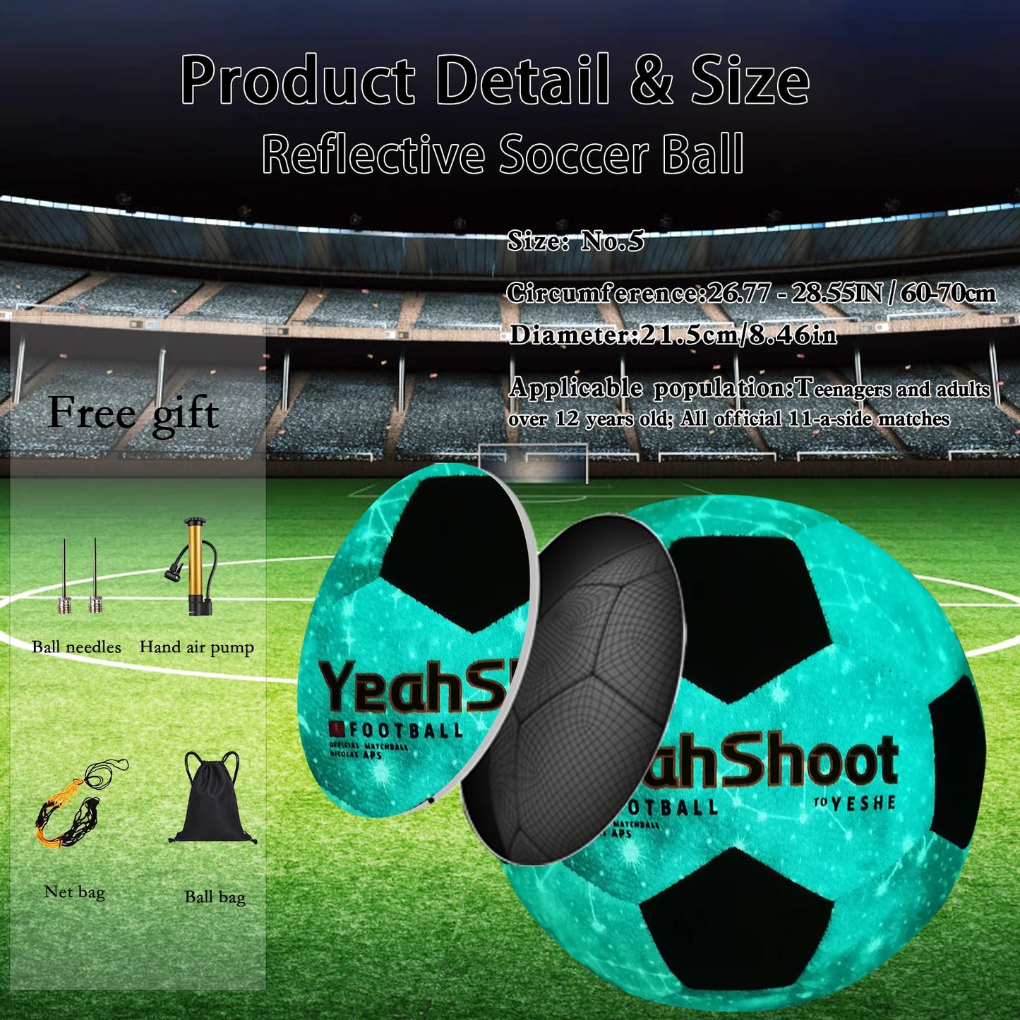 Phosphorescent Light Up Soccer Ball With Durable Pump
