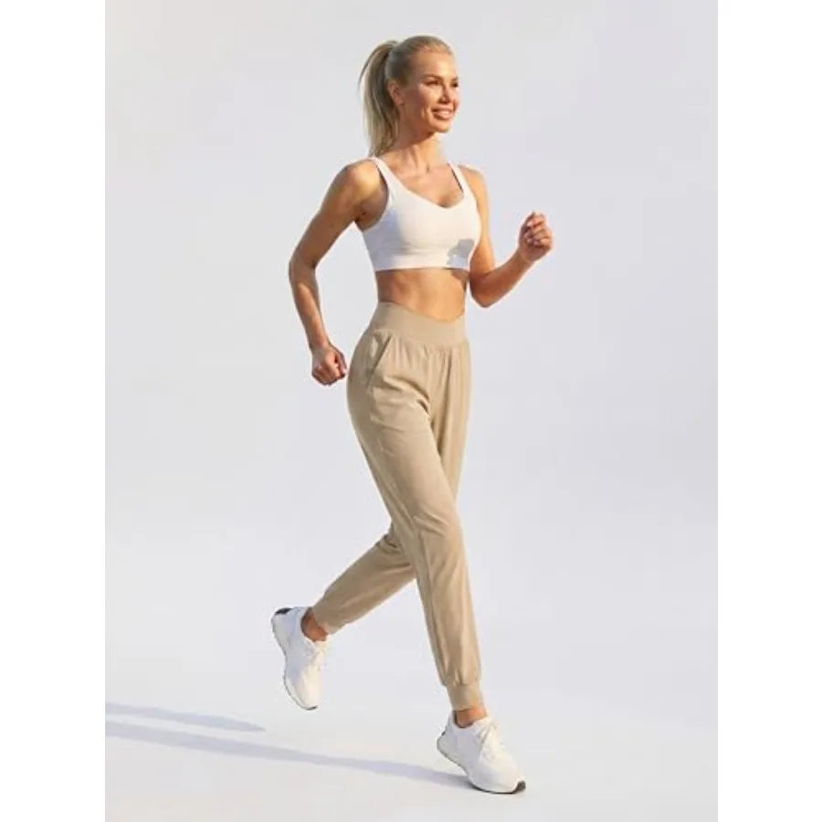 BMJL Women's High Waisted Joggers with Pockets - Soft Lightweight Cross V Waist Active Pants for Running Workout Sweatpants