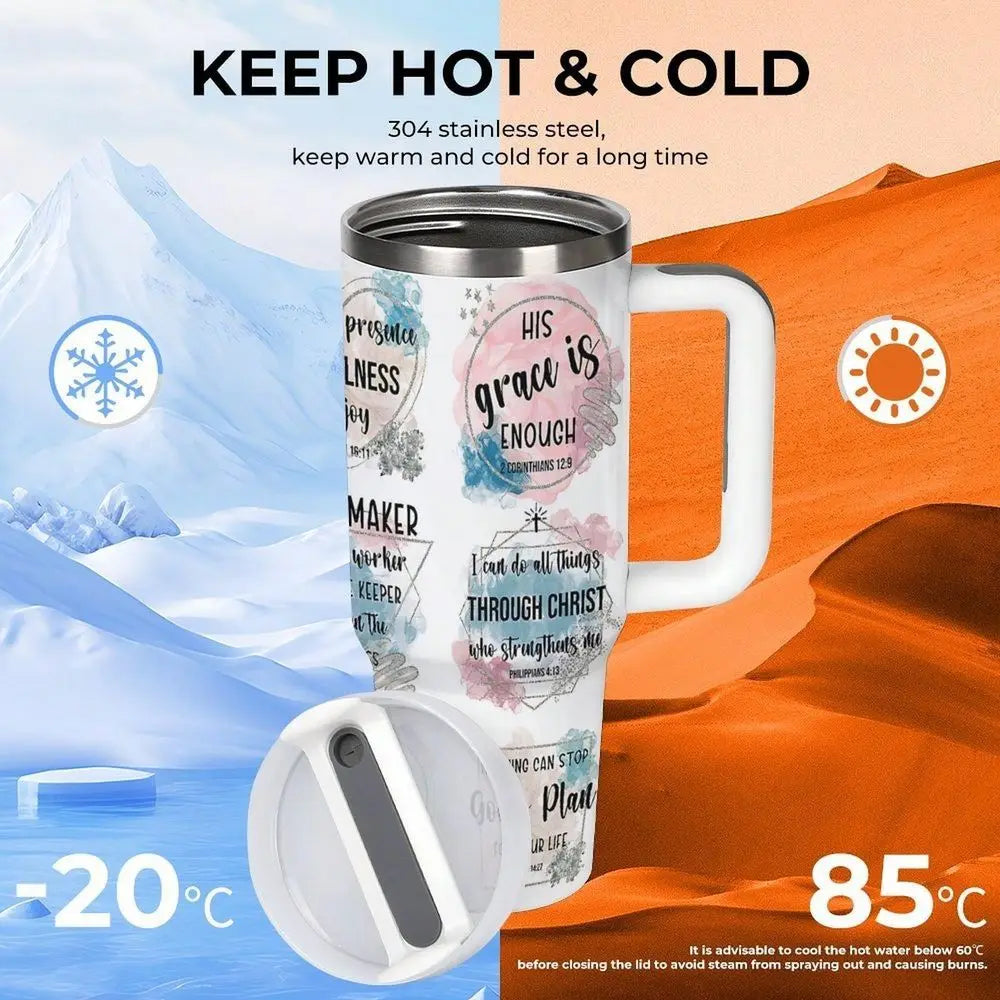 Bible Verse - 40oz Large Capacity Car Water Bottles With Lid And Handle, 304 Stainless Steel Insulated Tumbler, Suitable For Ca