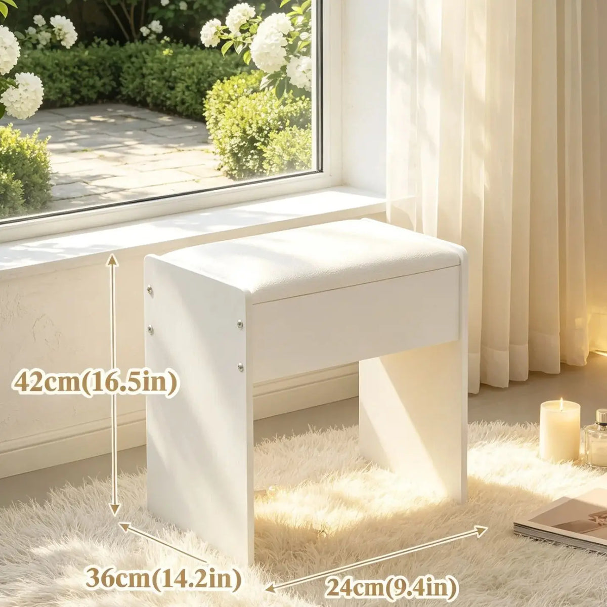 Elegant Padded Makeup Vanity Stool with Sturdy Wooden Legs, Dressing Chair Bench, Easy Assembly for Bedroom Vanity Table