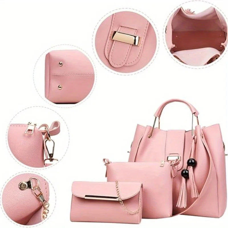 PU Leather Women Tote Bag Set Shoulder Crossbody Messenger Clutch