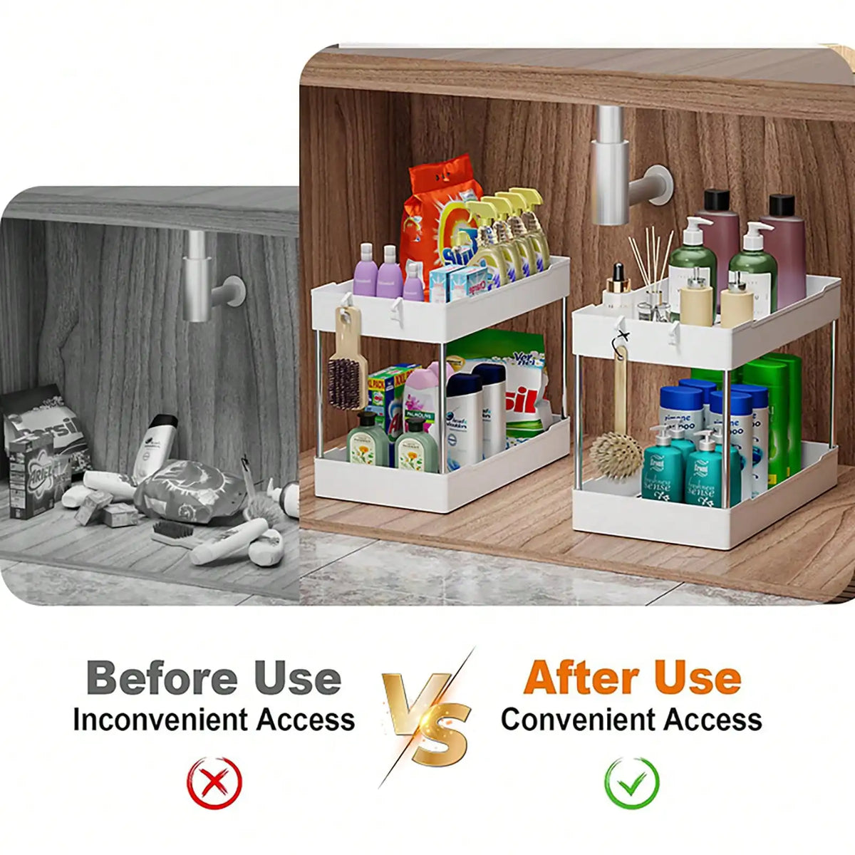 3 Pcs Bathroom Sink Storage Shelf Set, Countertop Vanity Organizer Rack, Multi-Purpose Cosmetics Display Stand for Kitchen & Bathroom, S/M/L Sizes