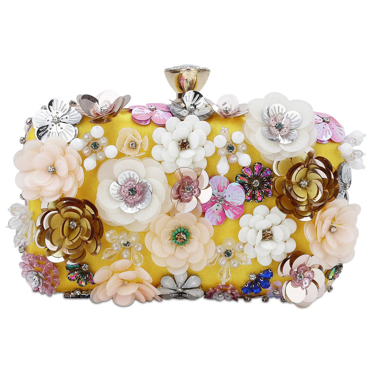 Luxury Women's Evening Clutch Bag With Flower Beading And Chain Handle